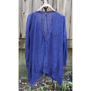 Eileen Fisher - Long Line Cardigan in Fine Linen - Ultima Blue - Oversize Sml